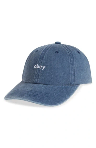 Obey Logo Cotton Twill Baseball Cap In Blue