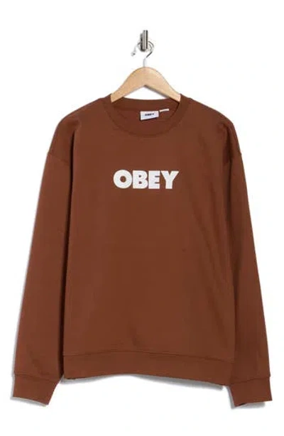 Obey Logo Crewneck Sweatshirt In Brown