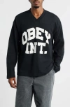 Obey Logo Graphic Football Jersey In Blue