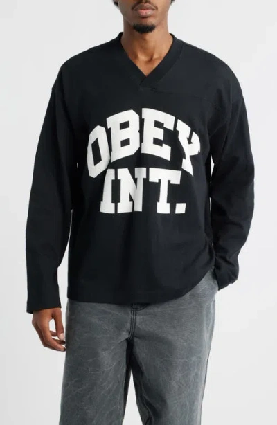 Obey Logo Graphic Football Jersey In Blue