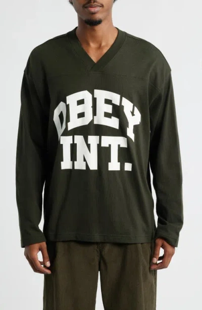 Obey Logo Graphic Football Jersey In Green
