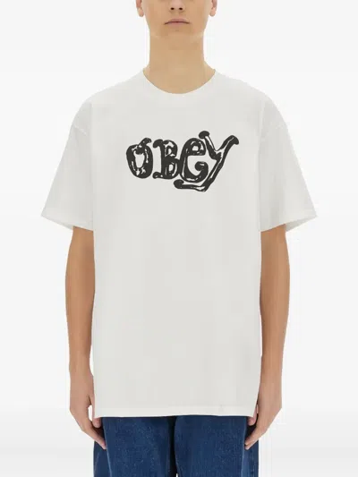 Obey White Crew Neck T-shirt In Neutral
