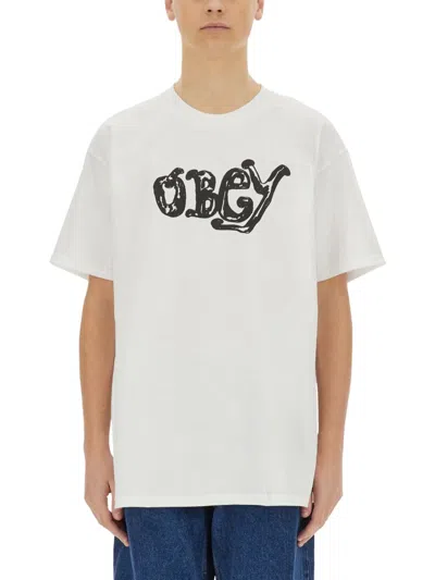 Obey Logo Print T-shirt In White