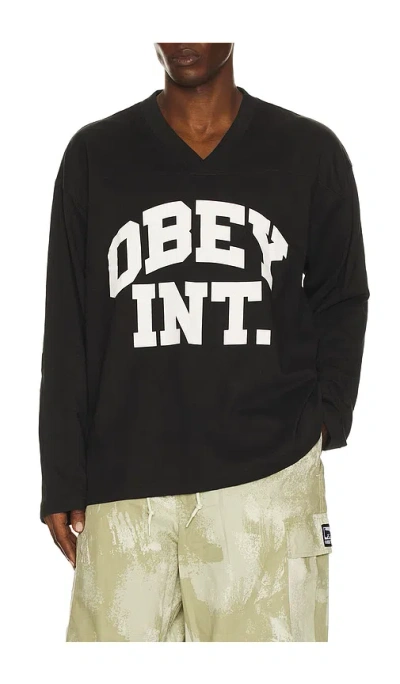 Obey Long Sleeve Football Jersey In Black