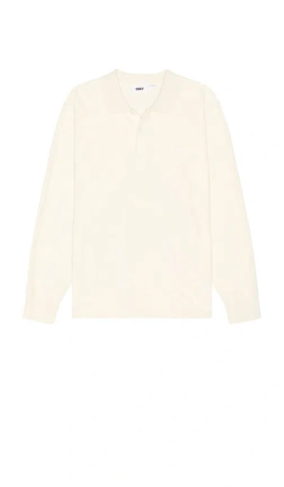 Obey Loop Velour Long Sleeve Polo In Whitecap