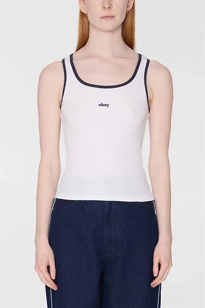 Obey Loren Contrast Trim Rib Tank Top In White, Women's At Urban Outfitters