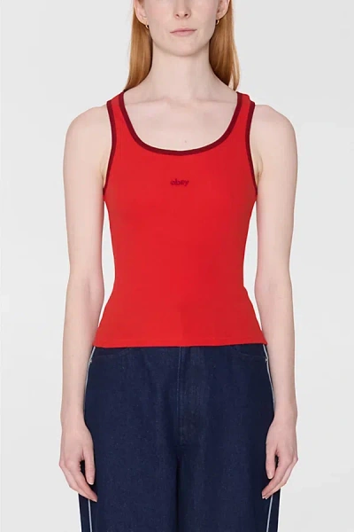 Obey Loren Red Contrast Trim Rib Tank Top In Red, Women's At Urban Outfitters