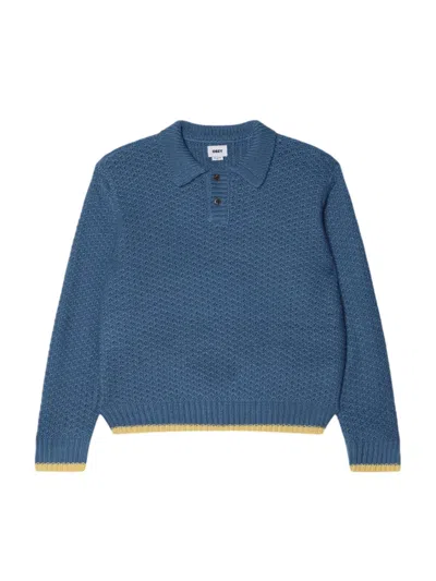 Obey Loreto Polo Knit Sweater Wool Sweater With Collar - Captains Blue Multi