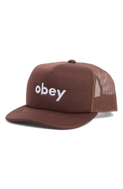Obey Lowercase Logo Snapback Trucker Hat In Brown
