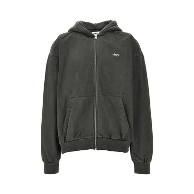 Obey Zip-up Cotton Hoodie In Gray