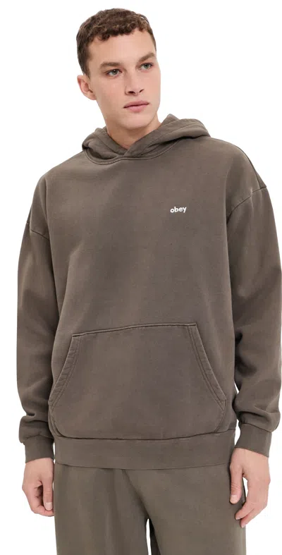 Obey Lowercase Pigment Hooded Sweatshirt Pigment Black Olive In Brown