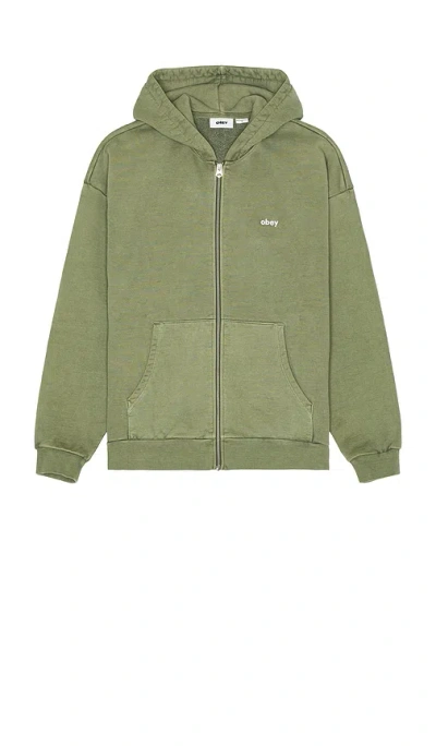 Obey Lowercase Pigment Zip Hoodie In Green