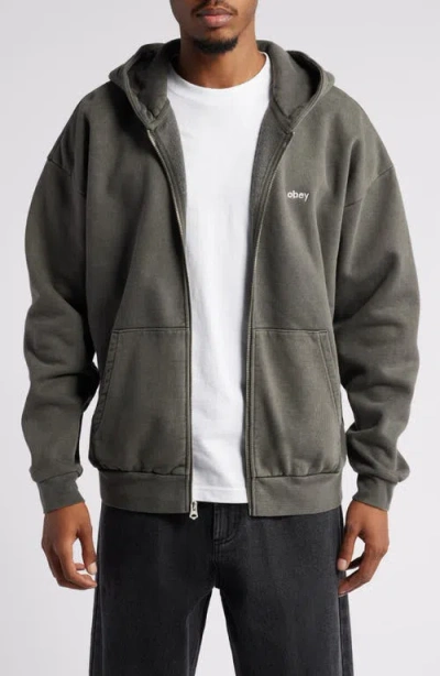 Obey Lowercase Pigment Zip Hoodie In Pigment Digital Black