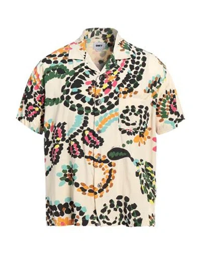 Obey Man Shirt Beige Size Xl Viscose