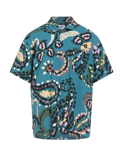 Obey Man Shirt Deep Teal Size L Viscose In Blue