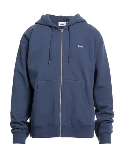 Obey Man Sweatshirt Blue Size Xl Cotton, Polyester In Multi