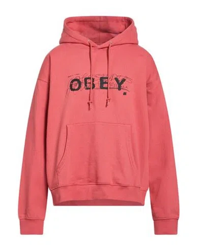 Obey Man Sweatshirt Coral Size S Cotton, Polyester In Red