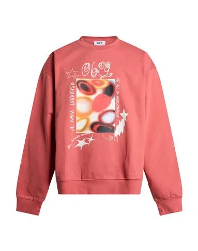 Obey Man Sweatshirt Coral Size S Cotton, Polyester In Red