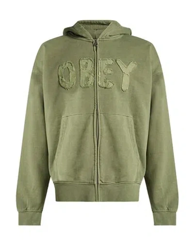 Obey Man Sweatshirt Military Green Size Xl Cotton