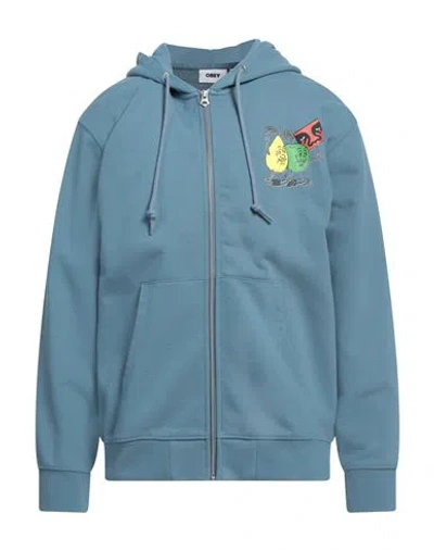 Obey Man Sweatshirt Pastel Blue Size L Cotton, Polyester