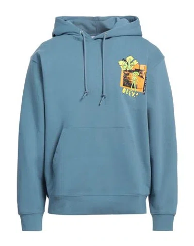 Obey Man Sweatshirt Slate Blue Size L Cotton, Polyester