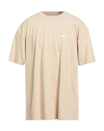 Obey Man T-shirt Beige Size Xl Cotton In Brown