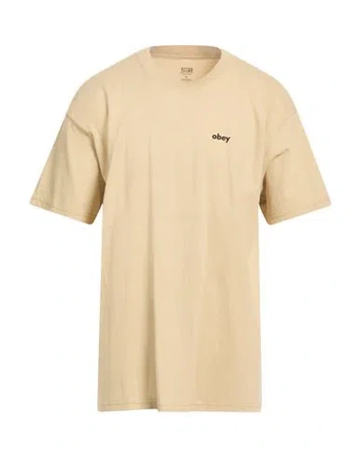 Obey Man T-shirt Beige Size Xl Cotton In Pink