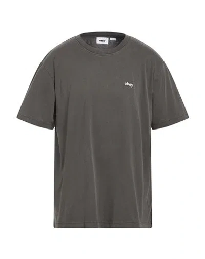 Obey Man T-shirt Charcoal Size Xxl Cotton In Brown