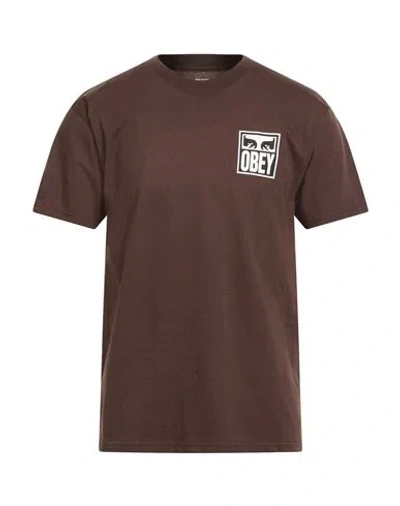 Obey Man T-shirt Chocolate Brown Size Xxl Cotton