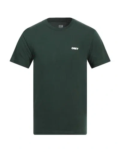 Obey Man T-shirt Dark Green Size L Cotton