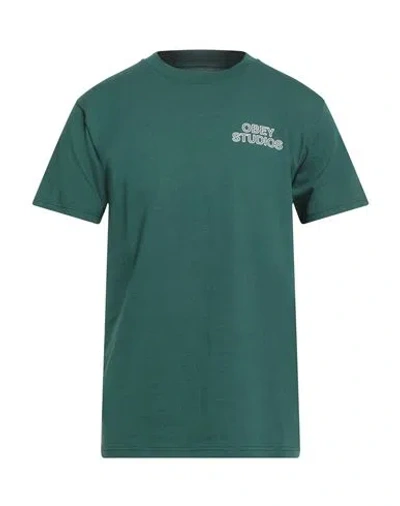 Obey Man T-shirt Dark Green Size Xl Cotton