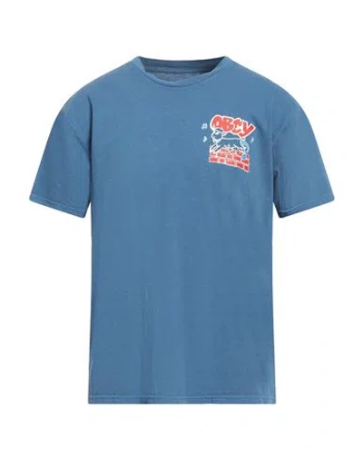 Obey Man T-shirt Pastel Blue Size M Cotton