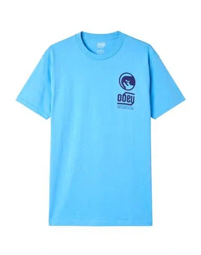 Obey Man T-shirt Azure Size Xl Cotton In Blue