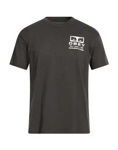 Obey Man T-shirt Charcoal Size Xl Cotton In Black