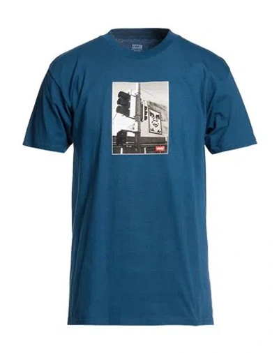 Obey Man T-shirt Deep Teal Size Xxl Cotton In Blue