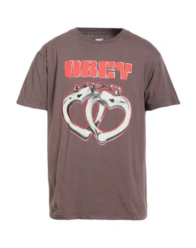 Obey Man T-shirt Grey Size Xl Cotton In Brown