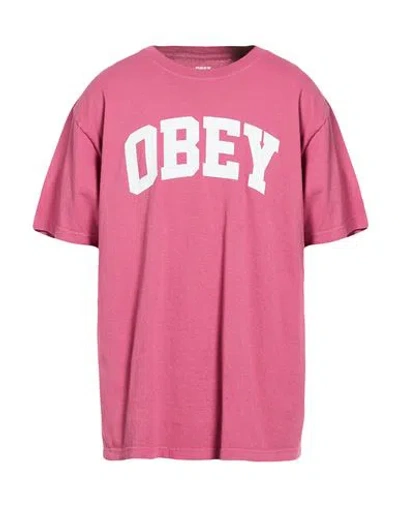 Obey Man T-shirt Magenta Size S Cotton In Pink