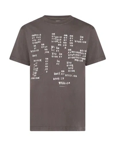 Obey Man T-shirt Taupe Size Xl Cotton In Brown