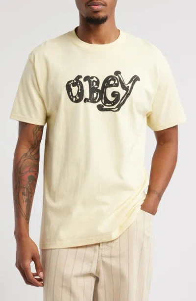 Obey Marker Graphic T-shirt In Pale Yellow