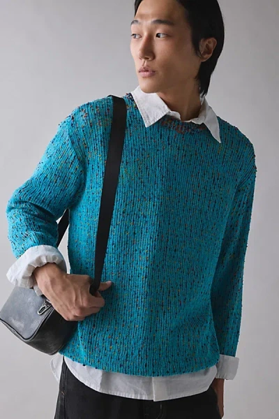 Obey Martin Textured Crew Neck Sweater In Teal, Men's At Urban Outfitters In Blue