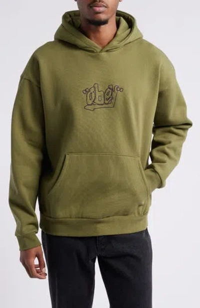 Obey Massive Extra Heavy Embroidered Graphic Hoodie In Moss Green
