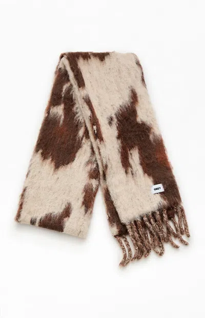 Obey Max Cow Print Tassel Scarf In Multi
