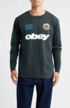 Obey Mega Global Mania Graphic Long Sleeve T-shirt In Green