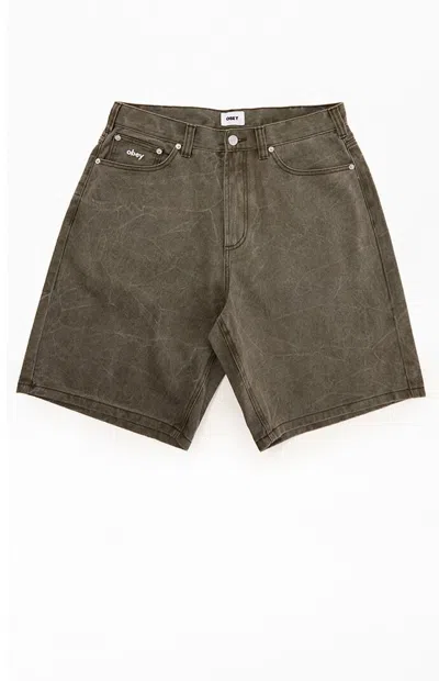 Obey Men's Bigwig Baggy Jean Shorts In Olive In Brown