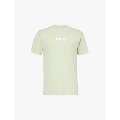 Obey Mens Cucumber Logo Text-print Relaxed-fit Cotton-jersey T-shirt