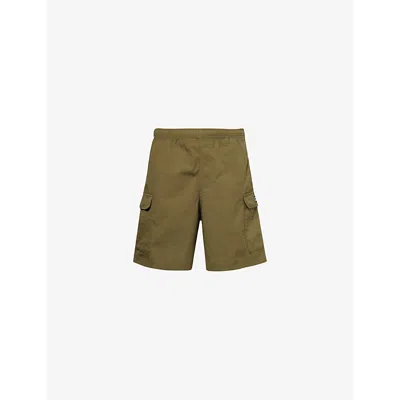 Obey Mens Field Green Route Brand-patch Regular-fit Cotton Shorts