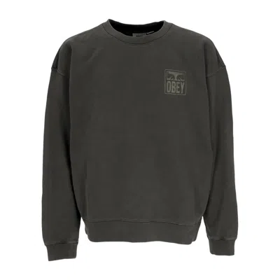 Obey Men's Lightweight Crewneck Sweatshirt Pigment Eyes Icon Extra Heavy Crew Pigment Pirate Black