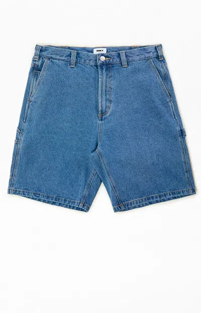Obey Men's Medium Blue Bigwig Baggy Jean Shorts In Indigo