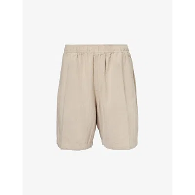 Obey Mens Oatmeal Easy Relaxed Brand-patch Linen-blend Shorts