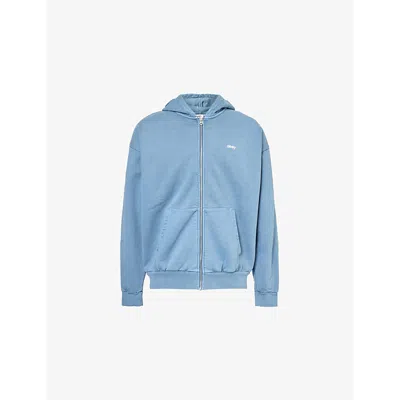 Obey Mens Pigment Coronet Blue Embroidered Cotton-jersey Hoody